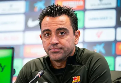 Xavi en rueda de prensa.
