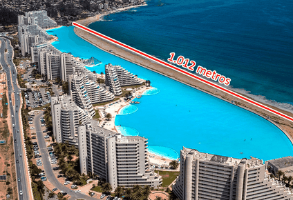 La piscina de San Alfonso del Mar tiene una capacidad de 66 millones de galones de agua.