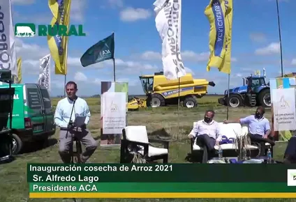 Alfredo Lago en el discurso de la inauguración de la cosecha de arroz 2021