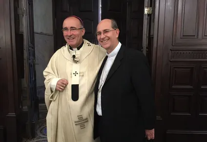 El cardenal y arzobispo de Montevideo, Daniel Sturla, y el obispo de Maldonado y Minas, Milton Tróccoli