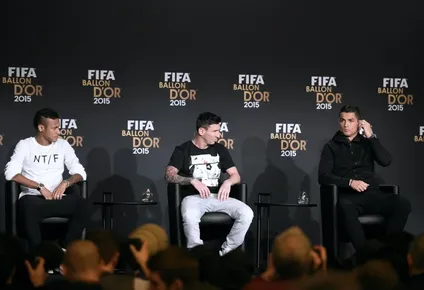 Neymar, Messi y Ronaldo en la conferencia previa a la gala del Balón de Oro 2015