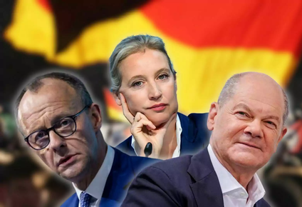 Friedrich Merz, ganador de las elecciones en Alemania, junto a Olaf Scholz y a Alice Weidel.