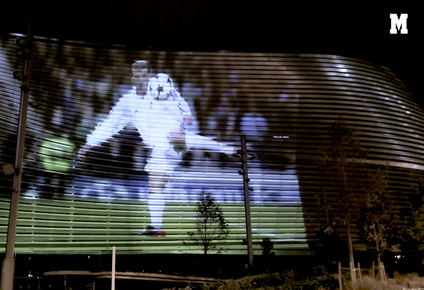el bernabeu que viene: comienzan las proyecciones 3d sobre la fachada del estadio, que enamoraran a los madridistas