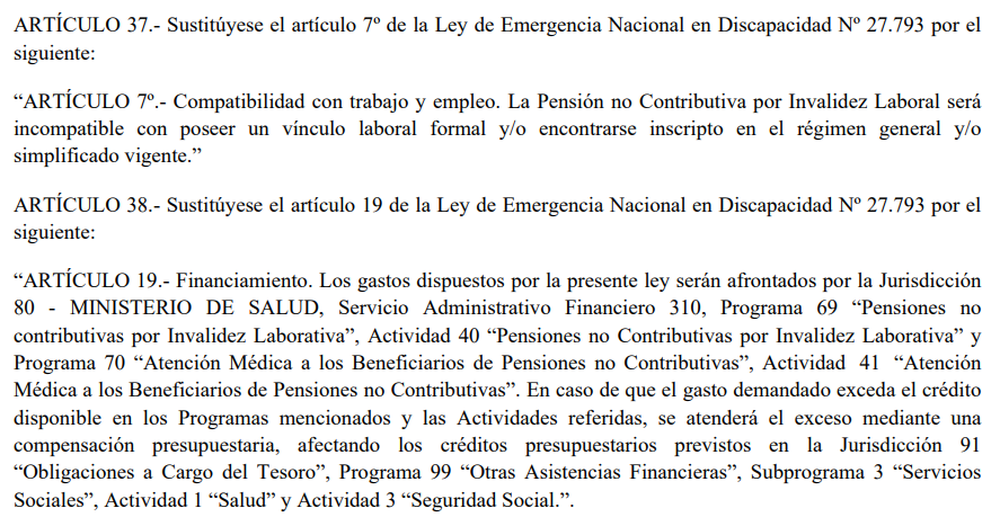 La Pensión No Contributiva por Invalidez Laboral será incompatible con un vínculo laboral formal o con estar inscripto en el régimen general o simplificado vigente.