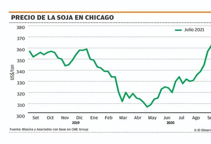 valores locales de soja nueva directa a puerto cerca de us$ 370 por tonelada