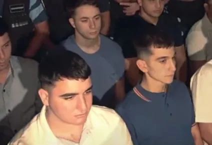 Imputados por el asesinato de Fernando Báez Sosa; Ciro Pertossi es el primero a la izquierda en la primera fila