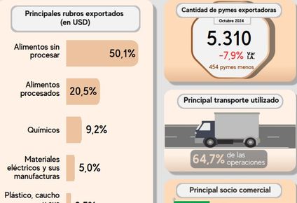 las exportaciones de las pymes crecieron un 21,8% en dolares y 30% en toneladas
